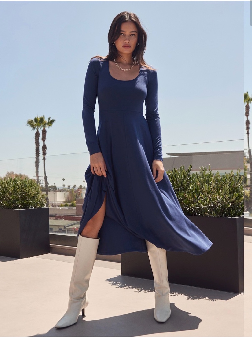 Wilfred Navy Bungalow Long-Sleeve Midi Dress